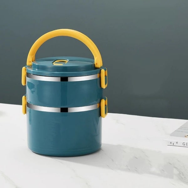 Lunch Box Isotherme en Inox pour Repas Adulte Bleu 2 Couches