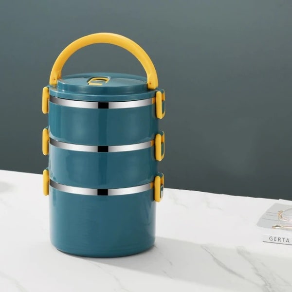 Lunch Box Isotherme en Inox pour Repas Adulte Bleu 3 Couches