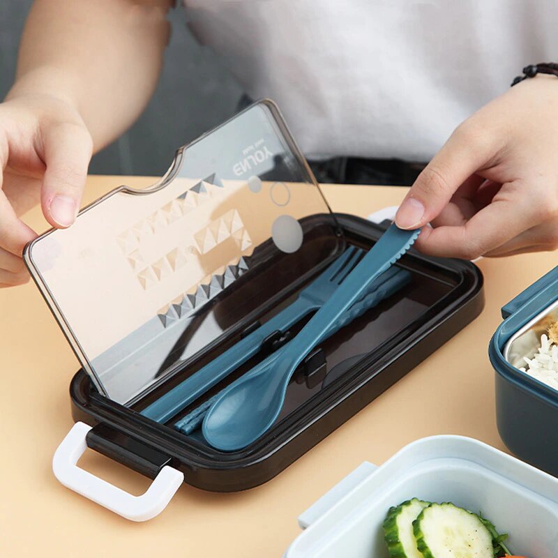 Lunch Box Isotherme Inox avec Lunch Bag Bleu Ouvert