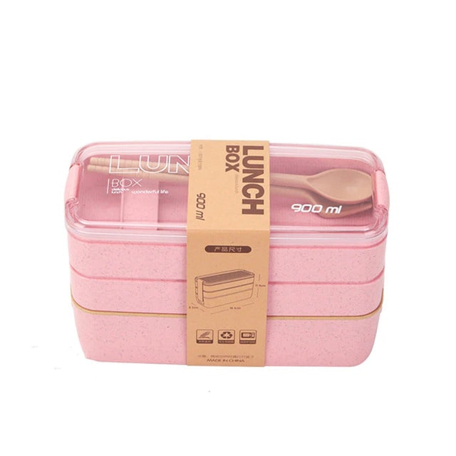 Lunch Box Isotherme en Paille de Blé pour Micro-Ondes Rose 900ml