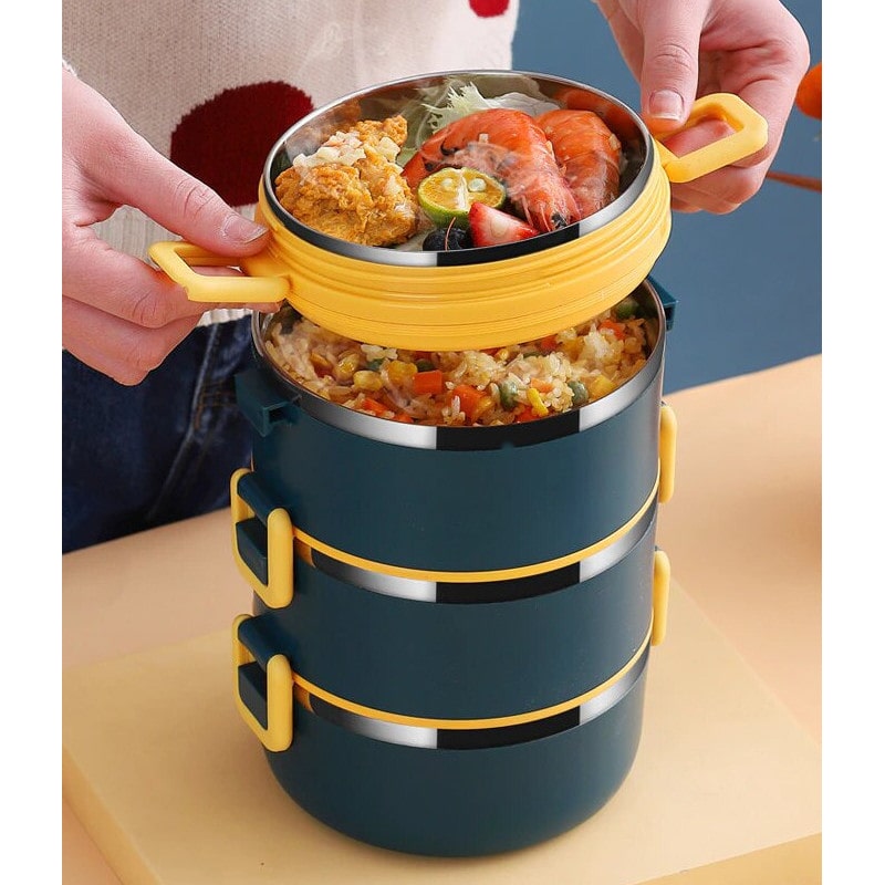 Lunch Box Isotherme Chaud Inox Adulte Bleu 4 Couches Zoom