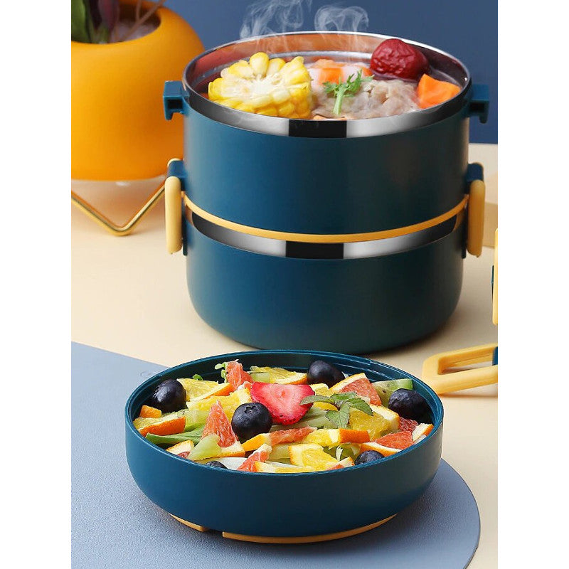 Lunch Box Isotherme Chaud Inox Adulte Bleu 2 Couches Ouvert