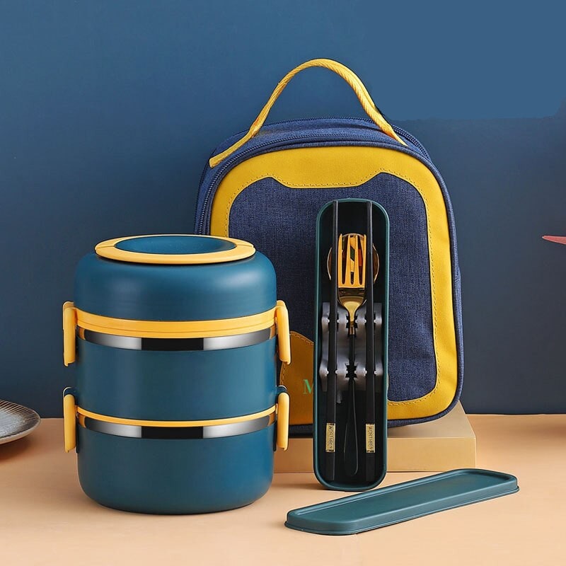 Lunch Box Isotherme Chaud Inox Adulte Bleu 2 Couches Avec