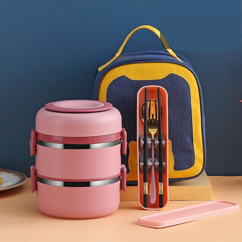 Lunch Box Isotherme Chaud Inox Adulte Rose 2 Couches Avec