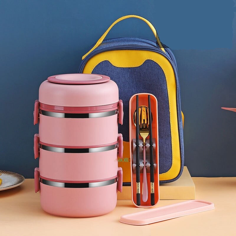 Lunch Box Isotherme Chaud Inox Adulte Rose 3 Couches Avec