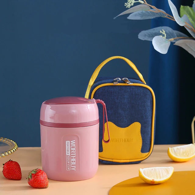 Lunch Box Isotherme Inox pour Déjeuner Rose Sac bleu