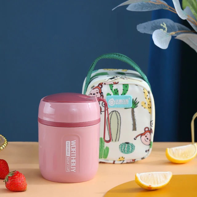 Lunch Box Isotherme Inox pour Déjeuner Rose Sac singe