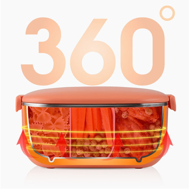 Lunch Box Chauffante Electrique Isotherme Inox Chaleur diffusée à 360 degres