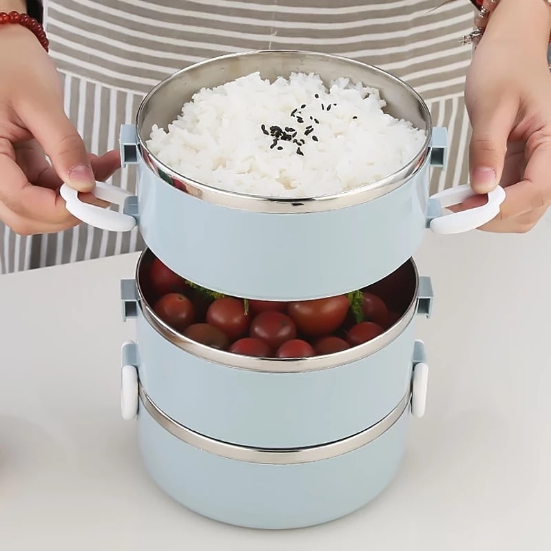 Lunch Box Isotherme Chaud Inox Adulte Bleu Ouverture