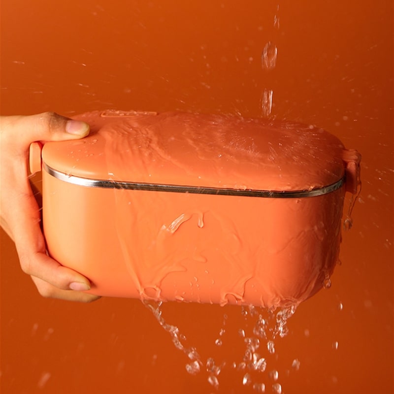 Lunch Box Chauffante Electrique Isotherme Inox Orange avec de l'eau