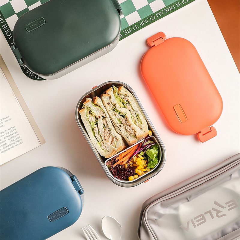 Lunch Box Chauffante Electrique Isotherme Inox Orange avec Sandwich vue de haut