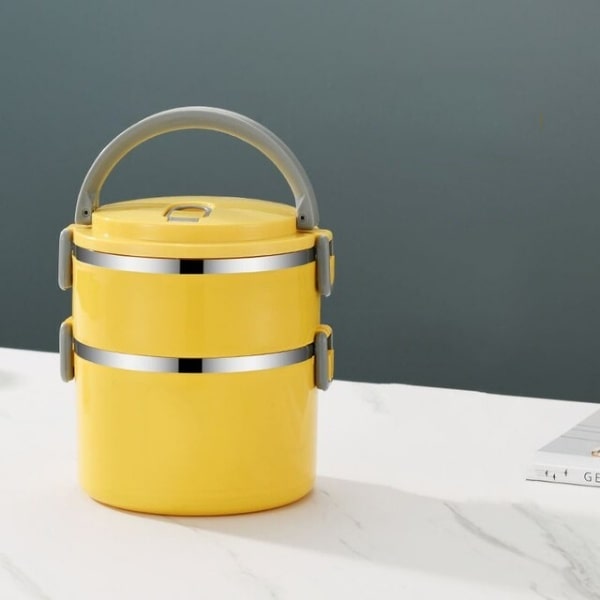 Lunch Box Isotherme en Inox pour Repas Adulte Jaune 2 Couches
