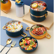 Lunch Box Isotherme Chaud Inox Adulte Bleu 3 Couches Ouvert