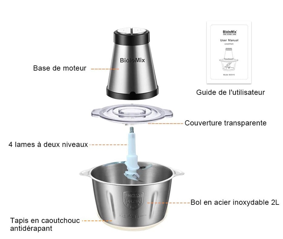 Hachoir à Viande Électrique 500W 2L