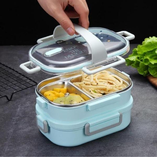 Lunch Box Isotherme Inox Adulte Bleu 2 Couches Ouvert