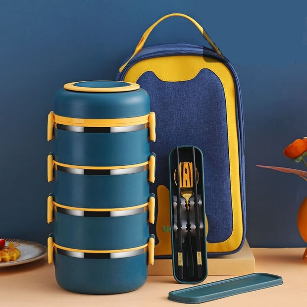 Lunch Box Isotherme Chaud Inox Adulte Bleu 4 Couches Avec