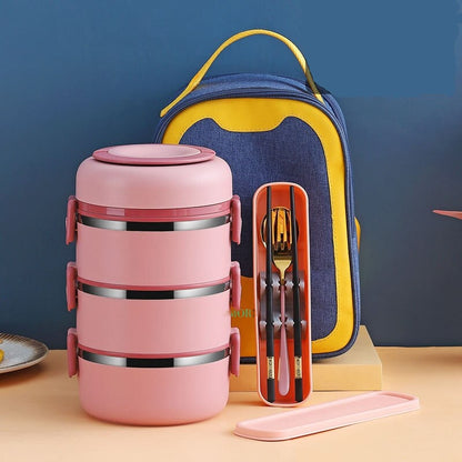 Lunch Box Isotherme Chaud Inox Adulte Rose 3 Couches Avec